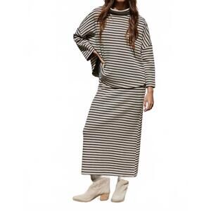 NEW BY TOGETHER knit striped pencil maxi skirt in taupe black